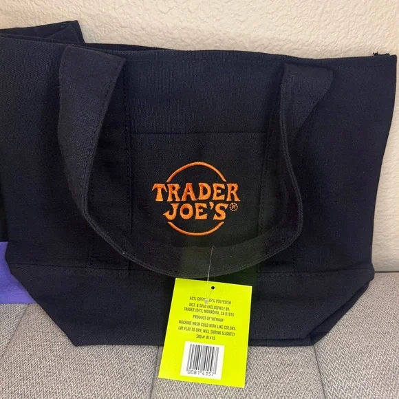Trader Joe's Mini Canvas Tote Bag Set - Black and Purple (2) - Picture 11 of 12